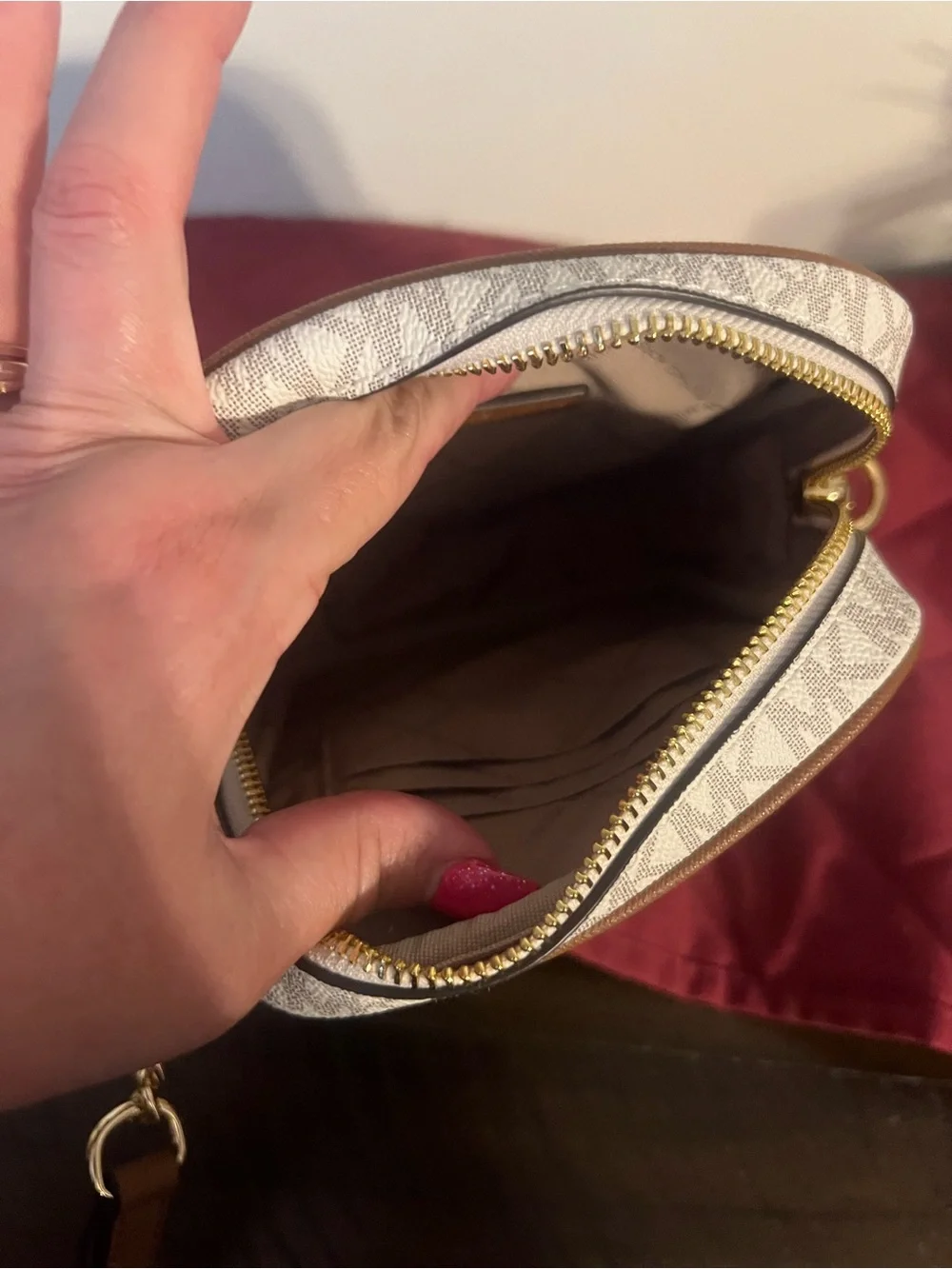 Michael Kors Cream and Tan Logo Crossbody Messenger